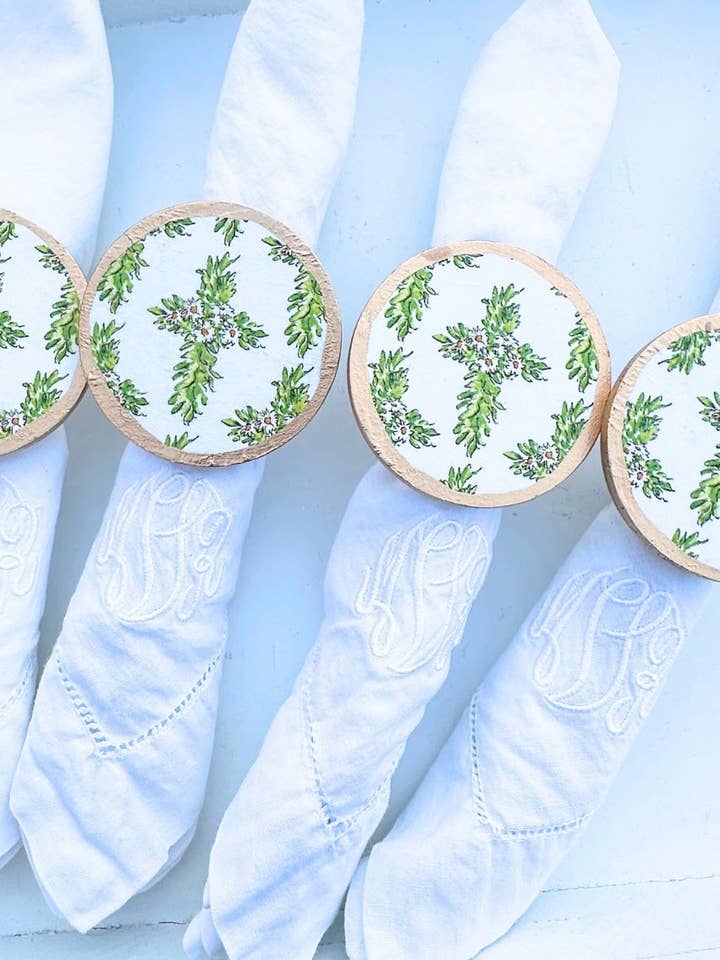 Boxwood Cross Interchangeable Napkin Rings for wholesale by SoCharm Designs
