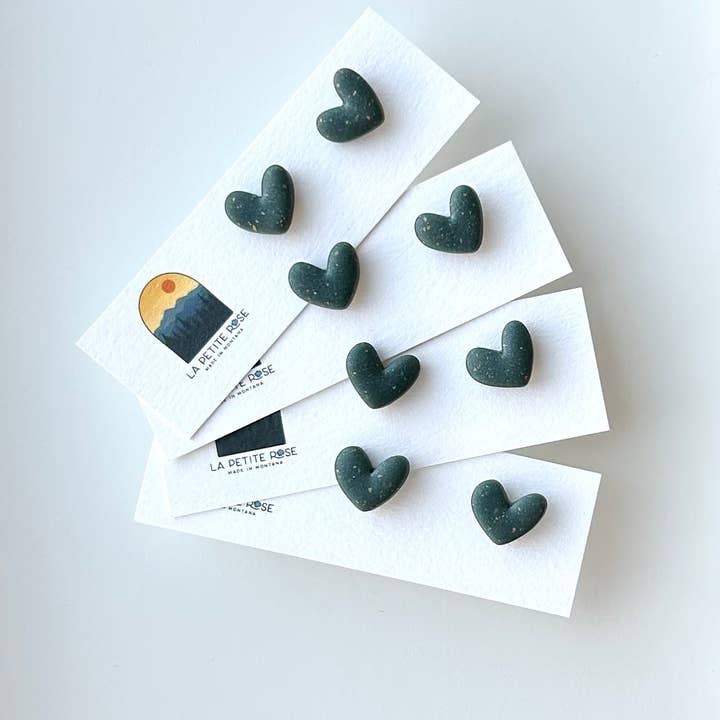 Forest Green Heart Earrings, Love Clay Studs for wholesale by La Petite Rose LLC