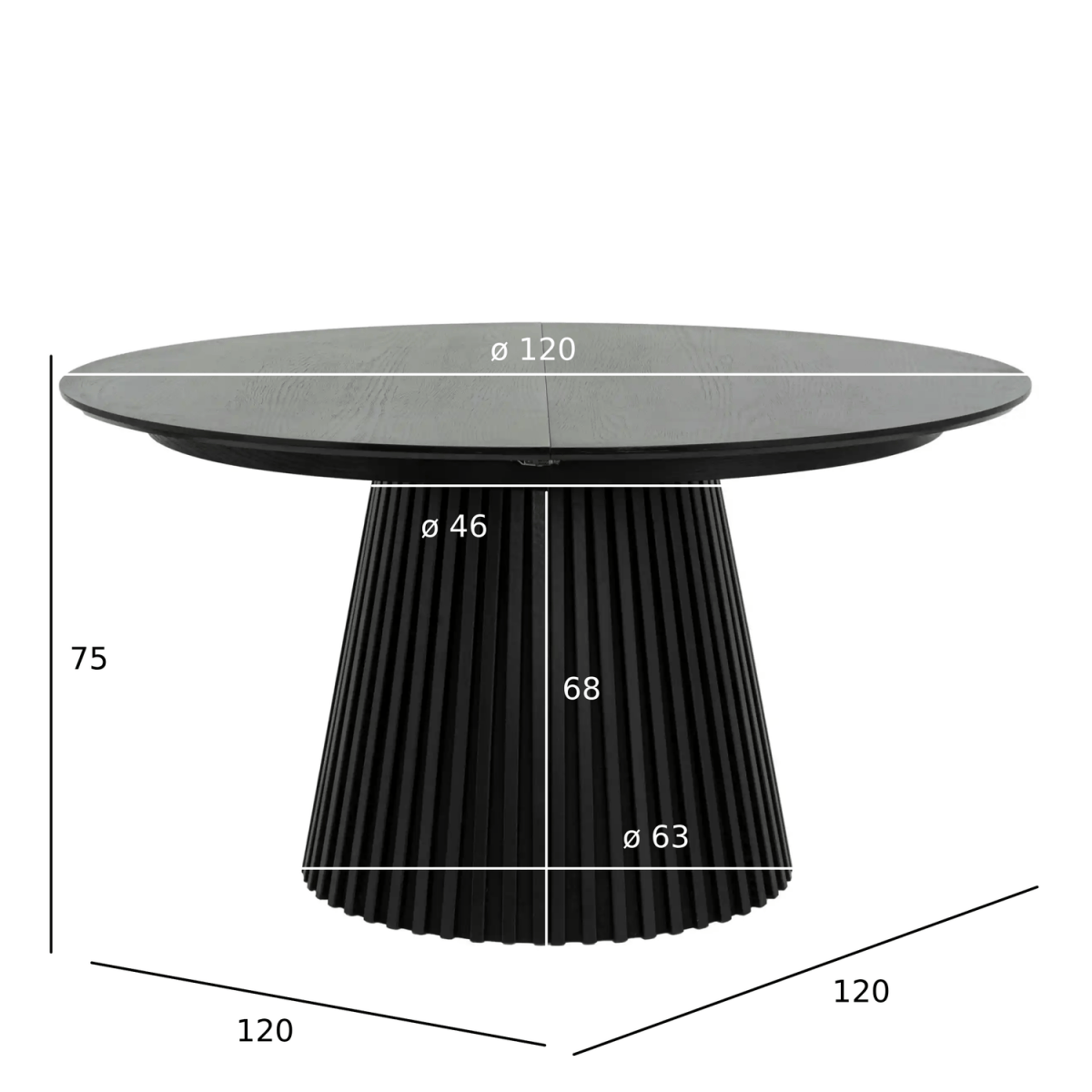 Furnhouse - Venta al por mayor Mesas auxiliares - Mesa de comedor redonda extensible Svendborg ø120/220 cm - Roble negro14