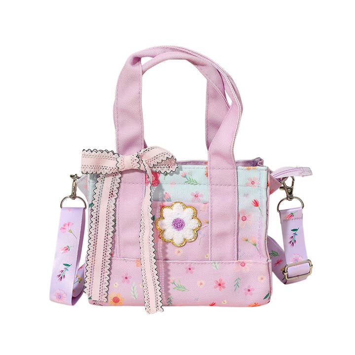 Sensibling Corp. - Wholesale Tote Bag – Child - HOT FOCUS - Kids Bow Accent Floral Mini Tote Bag / Crossbody Bag1