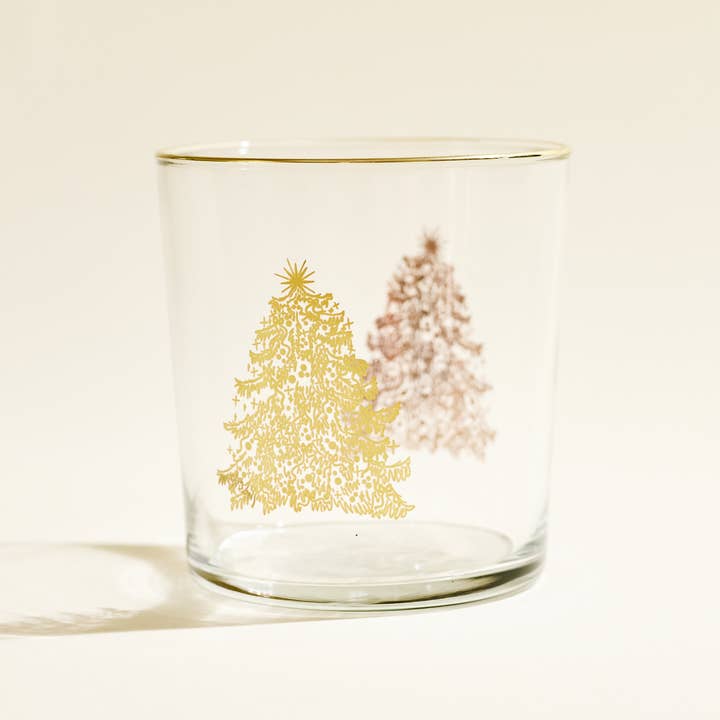 One & Only Paper - Wholesale Drinking Glass/Cup - Gold Christmas Tree 12.5 Ounce Glass Tumbler0