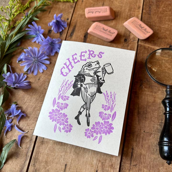 Ratbee Press - Wholesale Everyday Greeting Card - Cheers Frog! Letterpress greeting card1