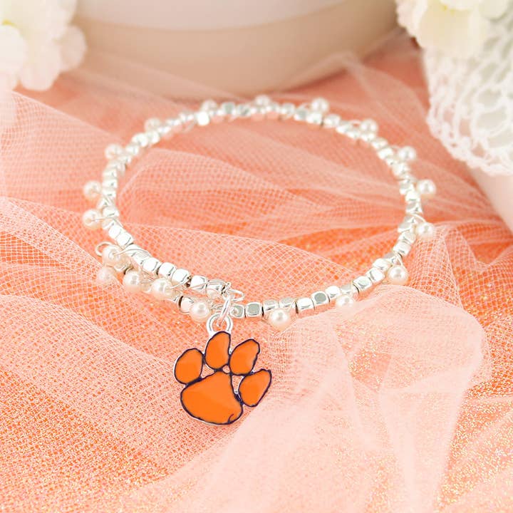 Clemson Pearl & Enamel Logo Bracelet for wholesale by Seasons Jewelry