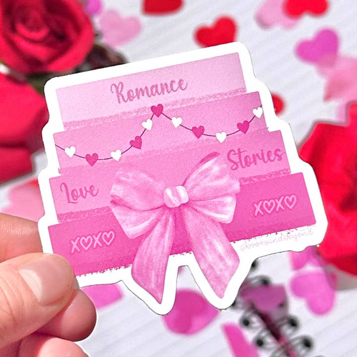 Romance Bow Stack Vinyl Sticker for wholesale by Books and Beyond