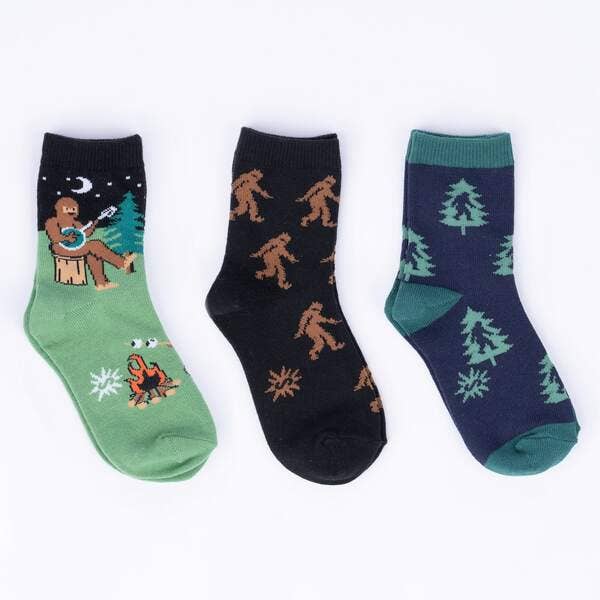 Sasquatch Campout Youth Crew Socks 3-Pack for wholesale by Sock it To Me