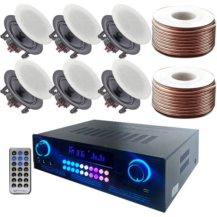 2000 W forstærker med 6 antal eller 5,25" i loftshøjttaler og ledning for engroshandel hos Technical Pro