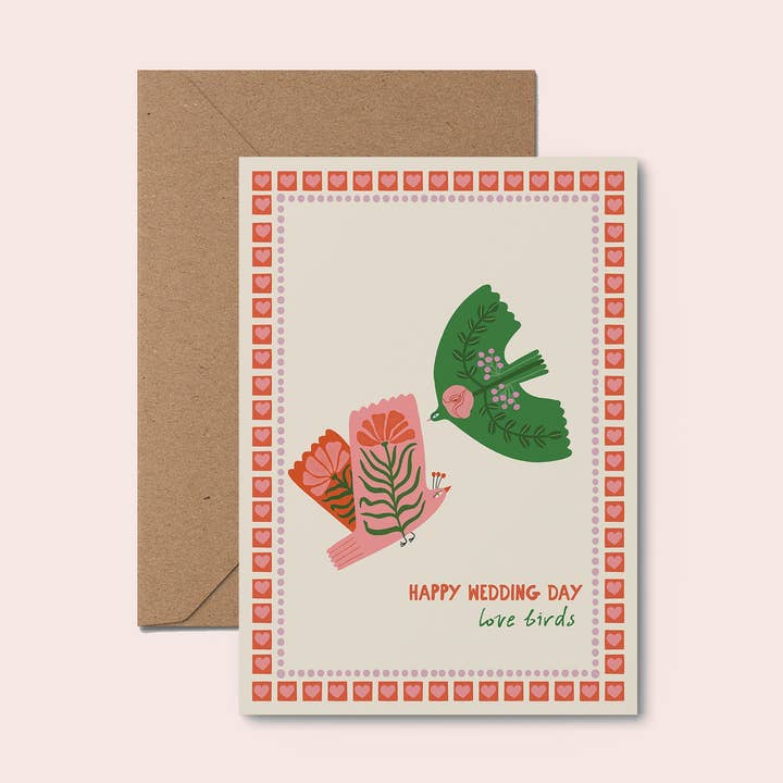 Kærlighedsfugle Glædelig Bryllupsdag Kort for engroshandel hos Moonshine Prints