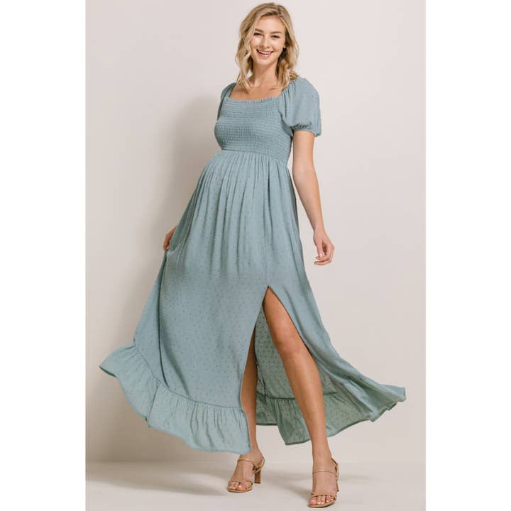 Hello Miz - Wholesale Dress - Maternity - Square Neck Puff Sleeve Maternity Maxi Dress
