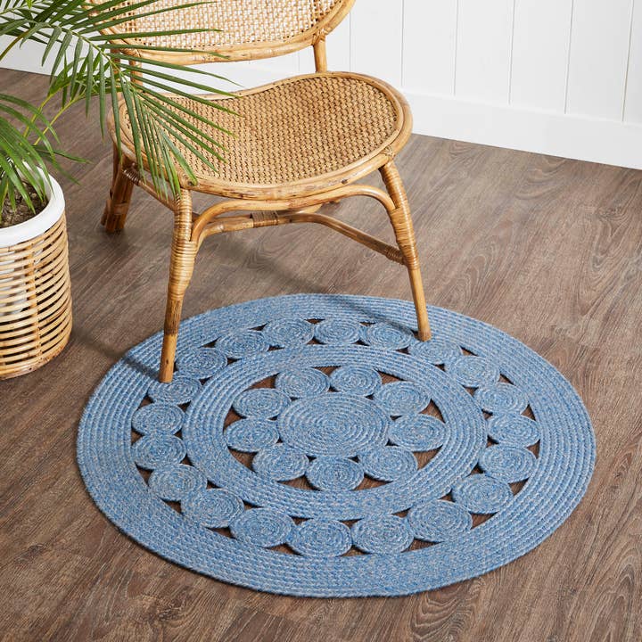 VHC Brands - Wholesale Area Rug - Celeste Blended Blue Indoor/Outdoor Rug 3ft Round