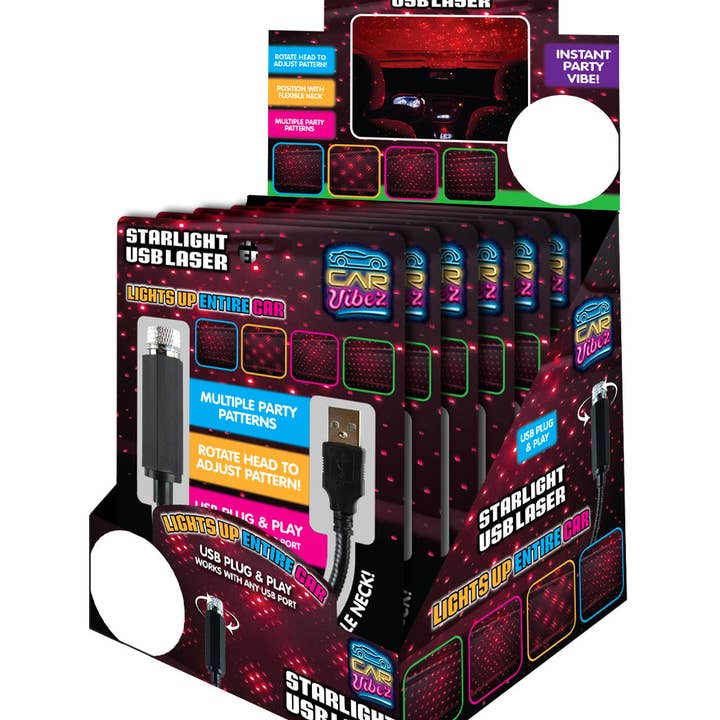 Novelty Brands - Wholesale Night Light - Car Vibez Mood Light USB Starlight with Flex Neck- 6/Display