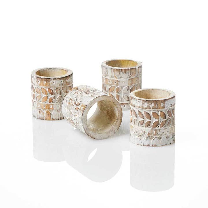 SERRV International - Wholesale Napkin Ring - Badhana Carved Wood Napkin Rings - Set of 4