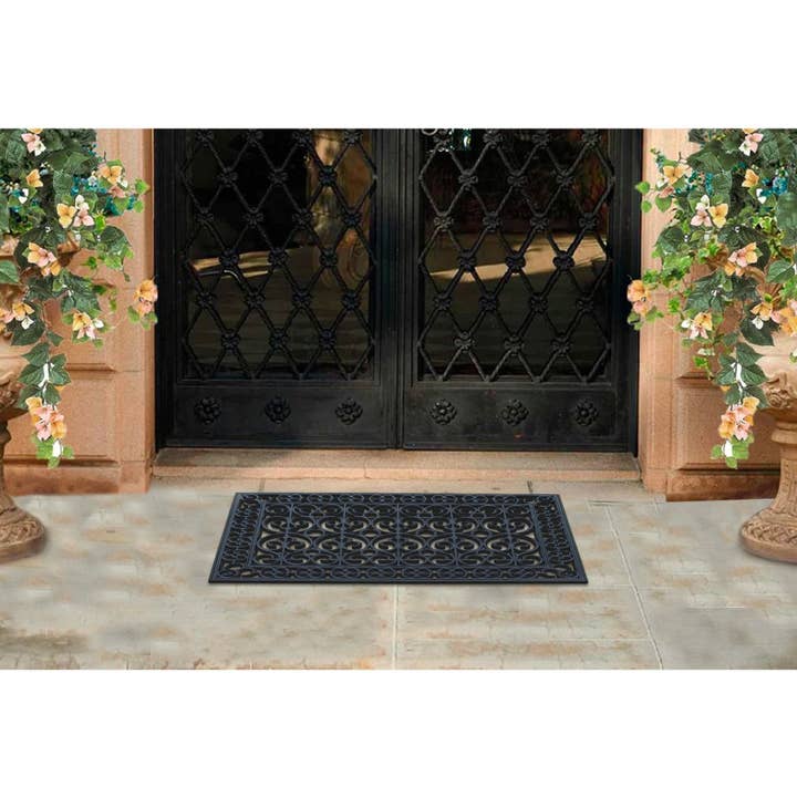 Black Paisley Rubber Doormat 24"X36" for wholesale by Delara