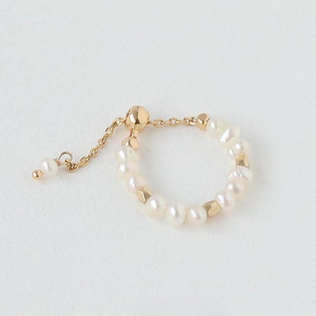 Gold Pearl Chain Vintage Adjustable Rings DPJR2035 for wholesale on Faire