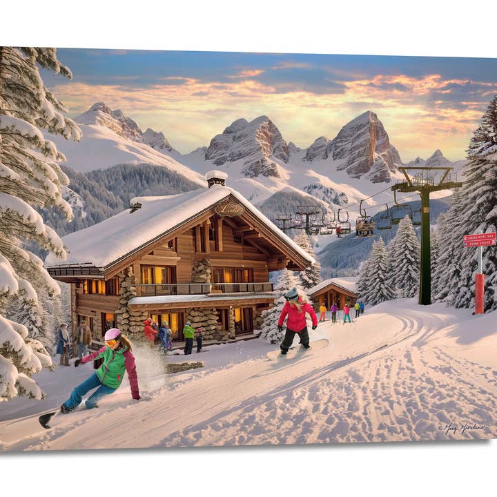 Ski Lodge 18x24 Fully Illuminated LED Wall Art for wholesale by Glow Decor