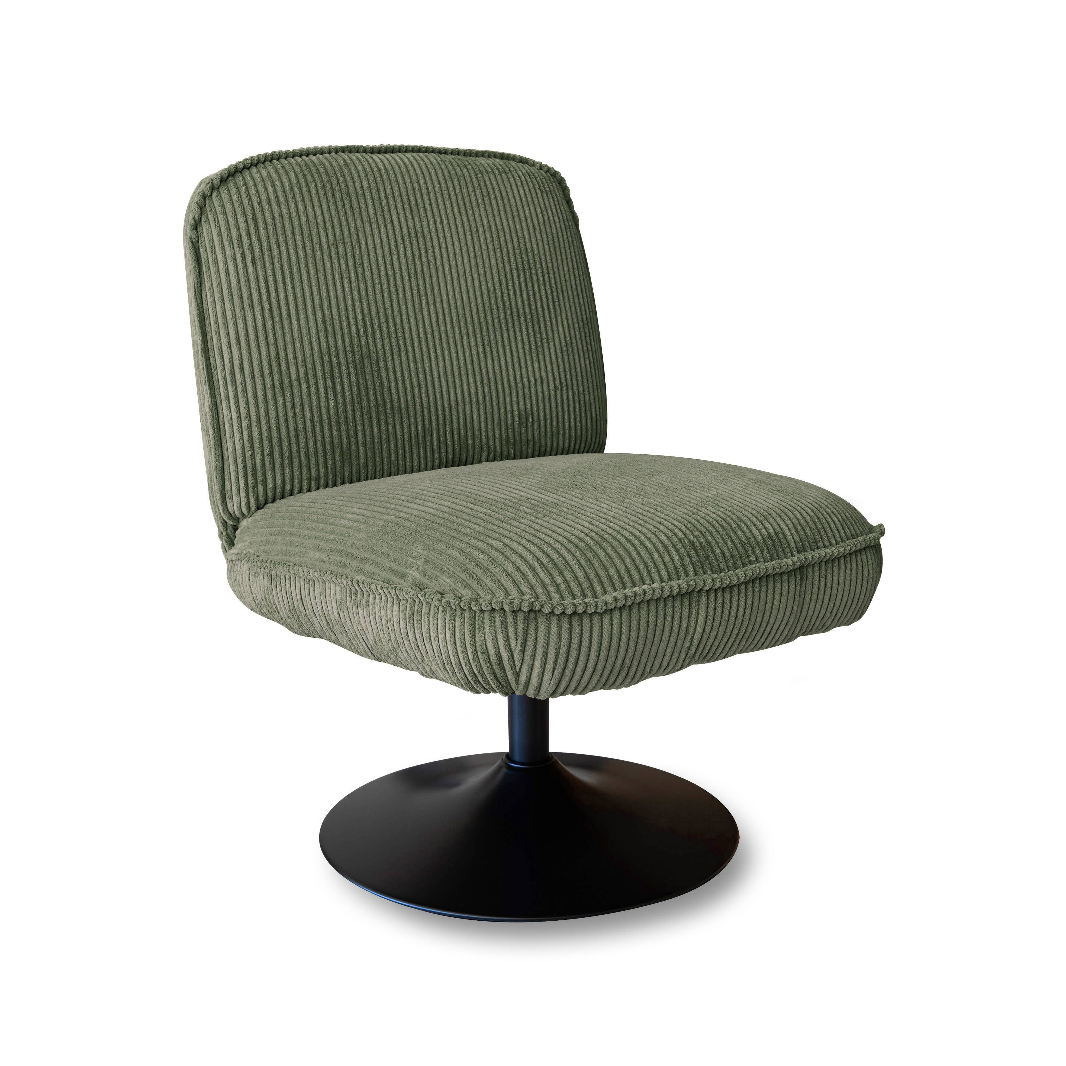 Now's Home - Wholesale Chair - GREEN CORDUROY SWIVEL CHAIR WITH FUNKY METAL BASE1