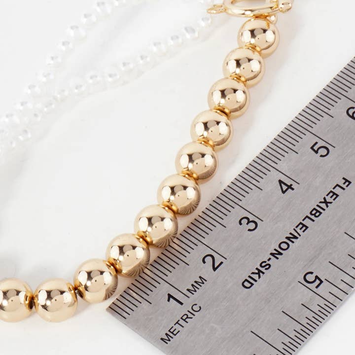 Wild Honey - Wholesale Beaded Bracelet - 7mm Metallic-Bead 4mm Pearl-Bead Toggle-Closure Stretch Bracelet3