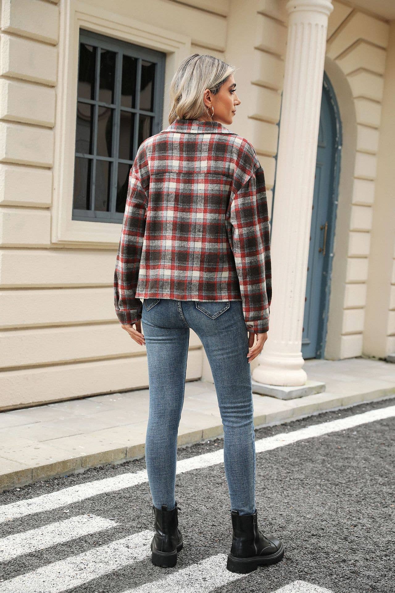 Lily Clothing - Wholesale Shirt Jacket/Shacket - Women's - LONG-SLEEVED PLAID WOOL JACKET WITH BAGGY POCKETS20