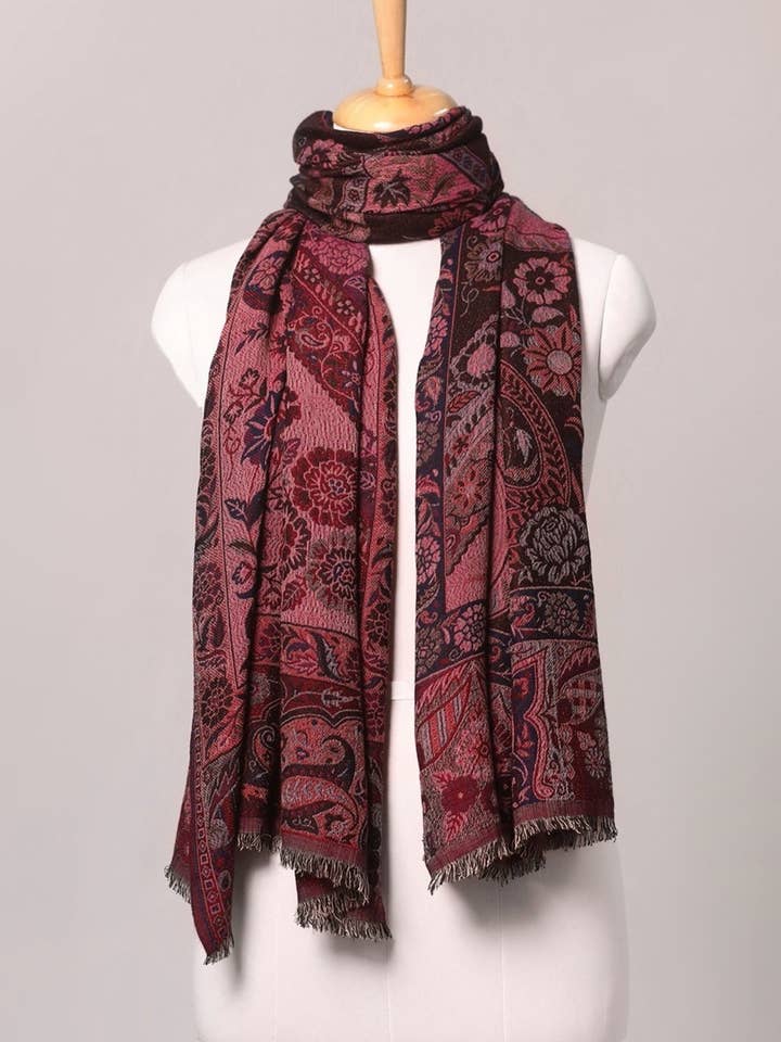 Dual Tone Paisley Jacquard Cotton Viscose Scarf - Magenta Brown | SVEŽElife for wholesale by SVEZElife