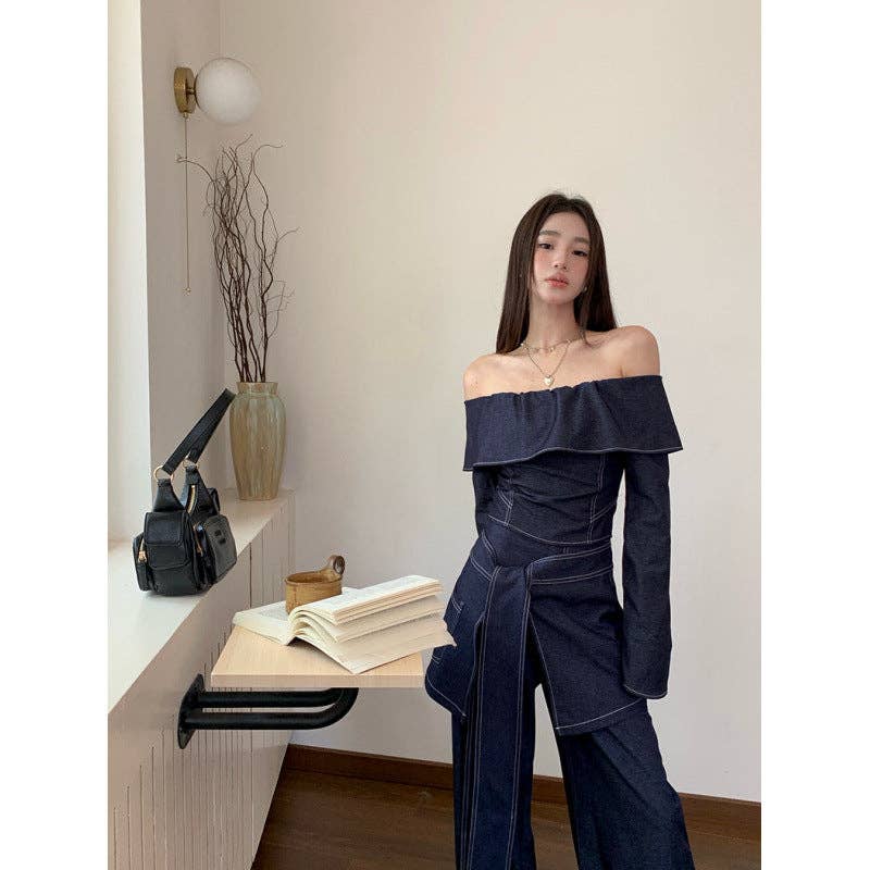 Marayn – wholesale Top & pants set (NOT Loungewear) – Women's – Retro Cowgirl Chic OffShoulder Top  WideLeg Set17