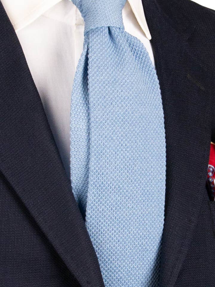 Hellblaue Strickkrawatte aus Baumwolle Uni TRI721 für den Großhandel von Graffeo Cravatte