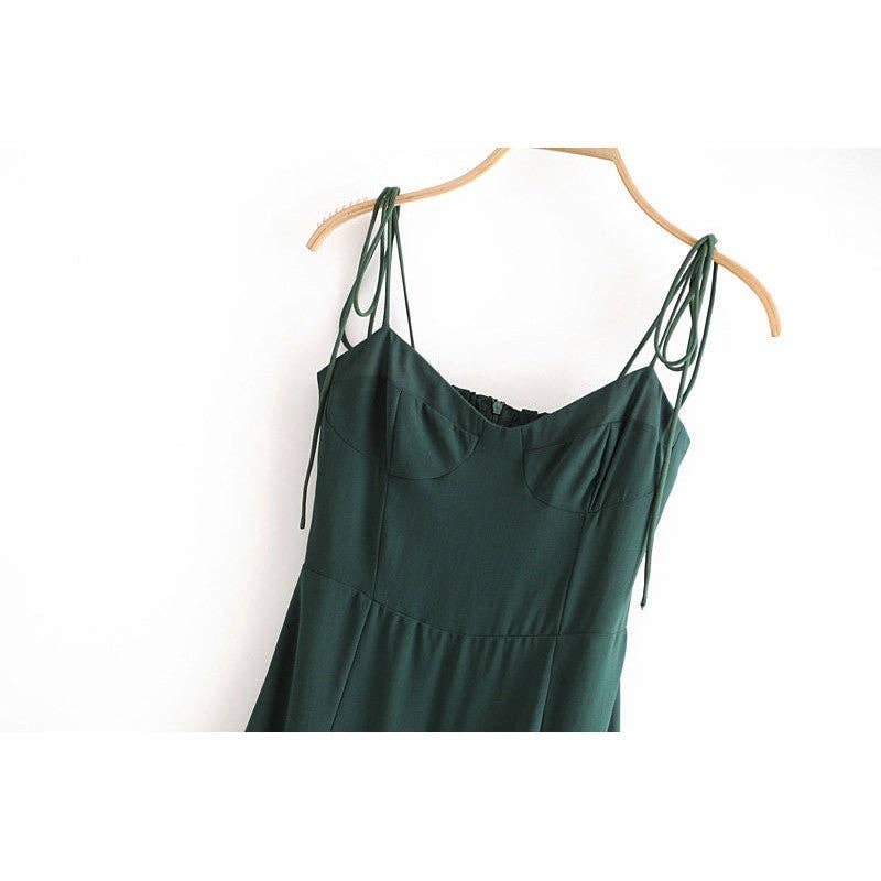 GREEN High Waist Sexy Hem Side Slit Lace-Up Slip Dress for wholesale on Faire3
