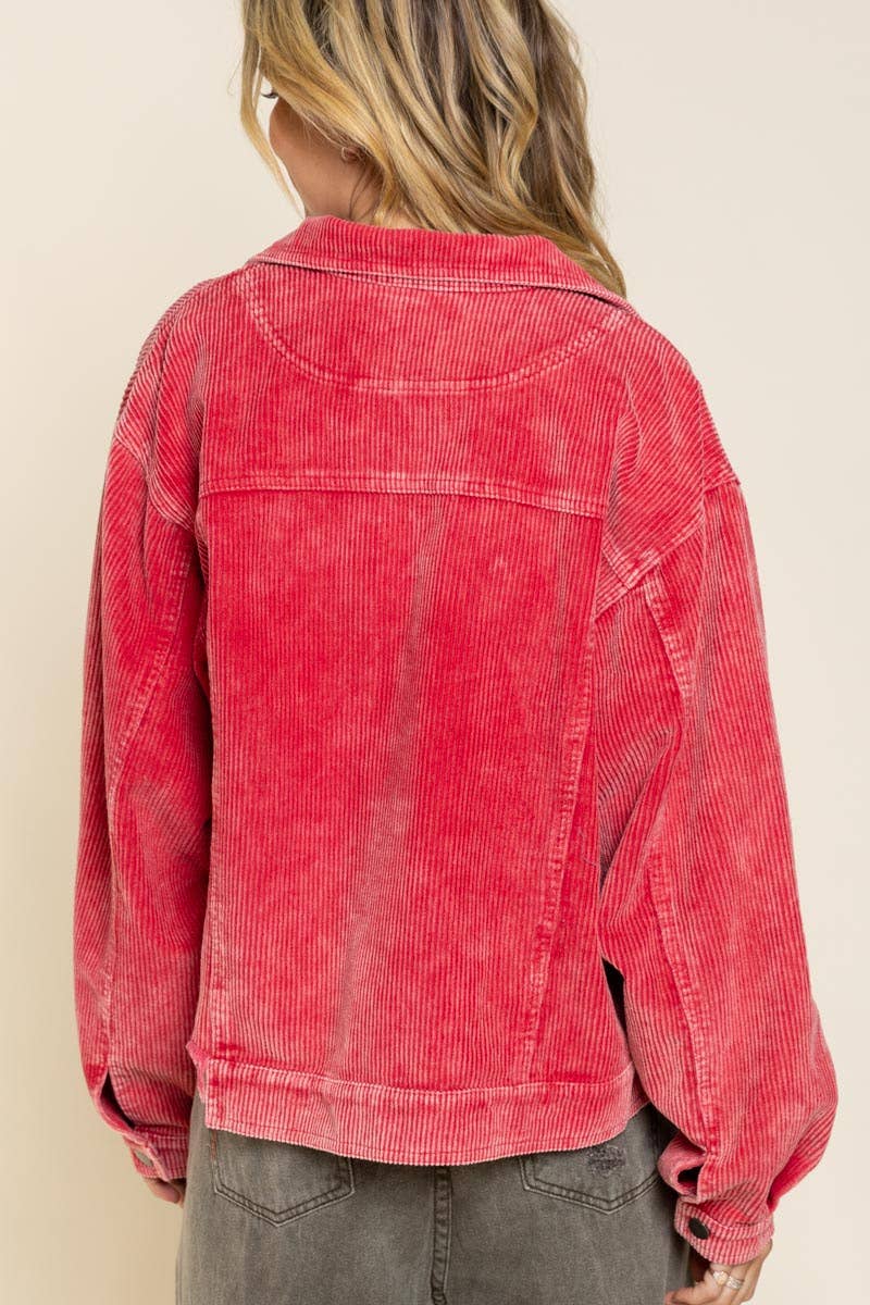 Pol Clothing - Wholesale Jacket - Women's - Pocket Front Button Down Corduroy Trucker Jacket SALE44