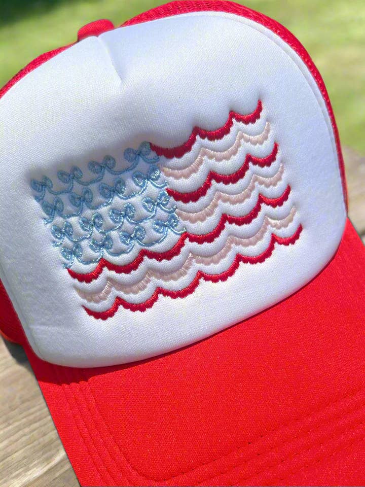 Scallop & Bows American Flag Trucker Hat for wholesale by Impressions by Prestige