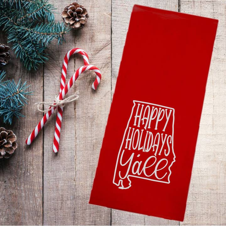 Decoração artesanal de toalha de chá de Natal 'Happy Holidays' Alabama por atacado de by BellaBlue