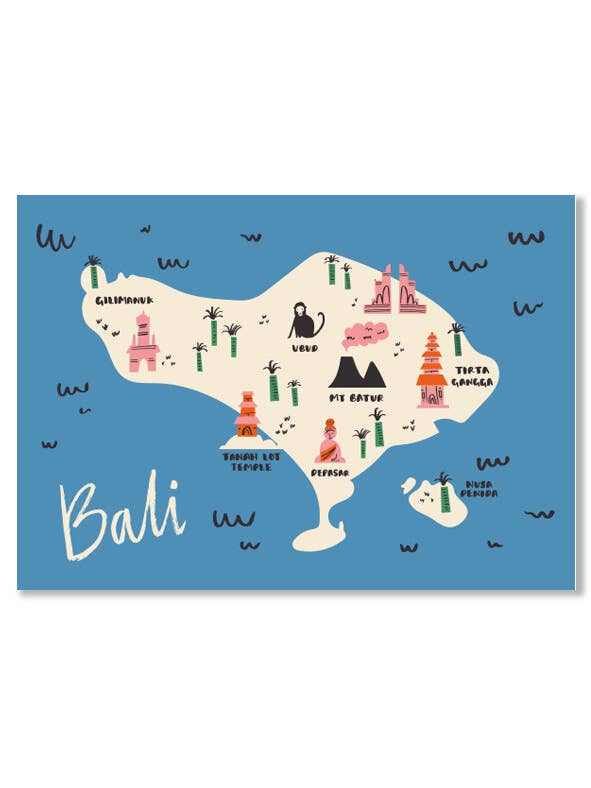 Mapa ilustrado de Bali para venta al por mayor de Happy Go Lucky