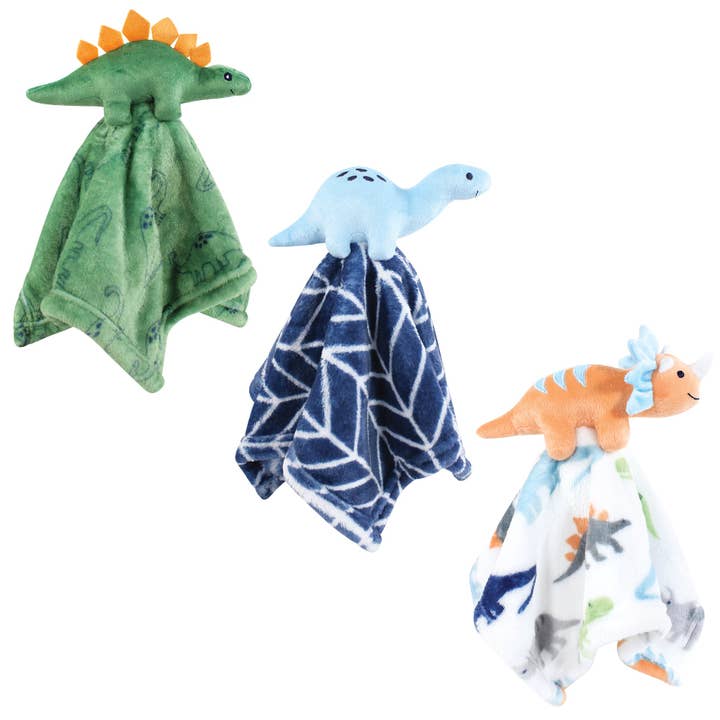 Hudson Baby Animal Face Security Blanket, Dinosaurs 3-Pack for wholesale by BabyVision