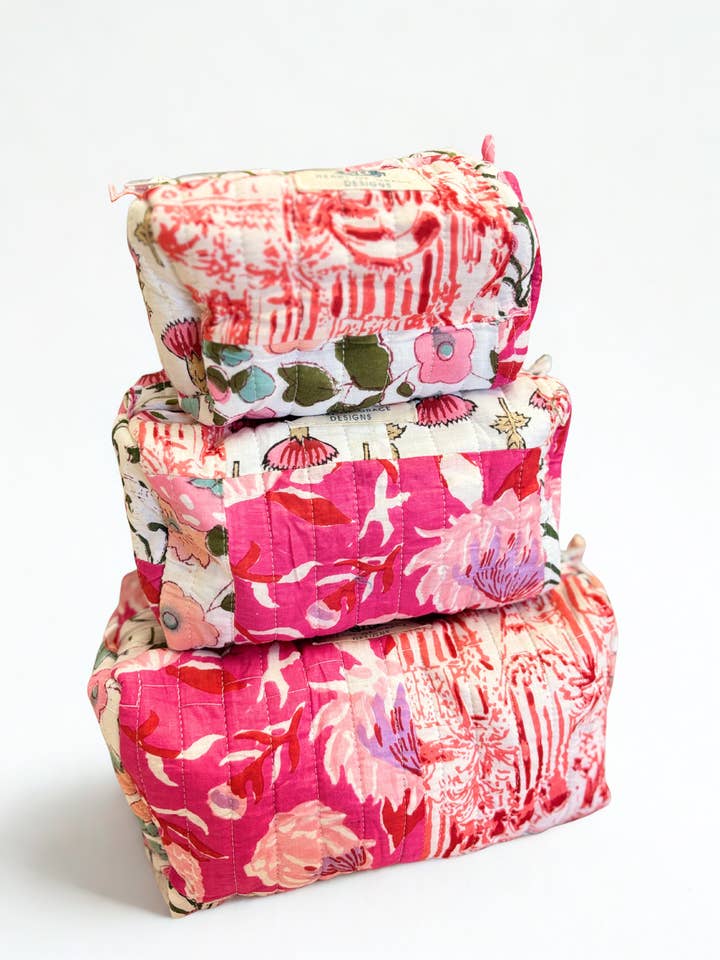 Quilted Cosmetic Bags | Set of 3 | Pink Petale for wholesale by Heart of Grace