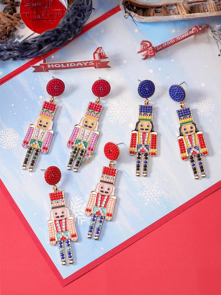 Tiana Beaded Christmas Nutcracker Earrings for wholesale by Poppy Lee Lane
