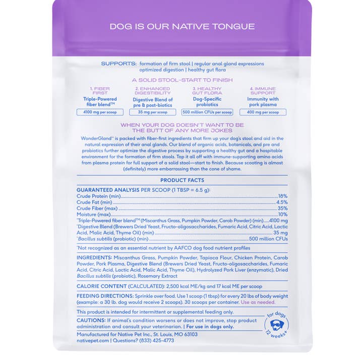 Native Pet - Wholesale Pet Supplement - Dog - WonderGland Anal Gland Pumpkin Fiber & Digestive Supplement7