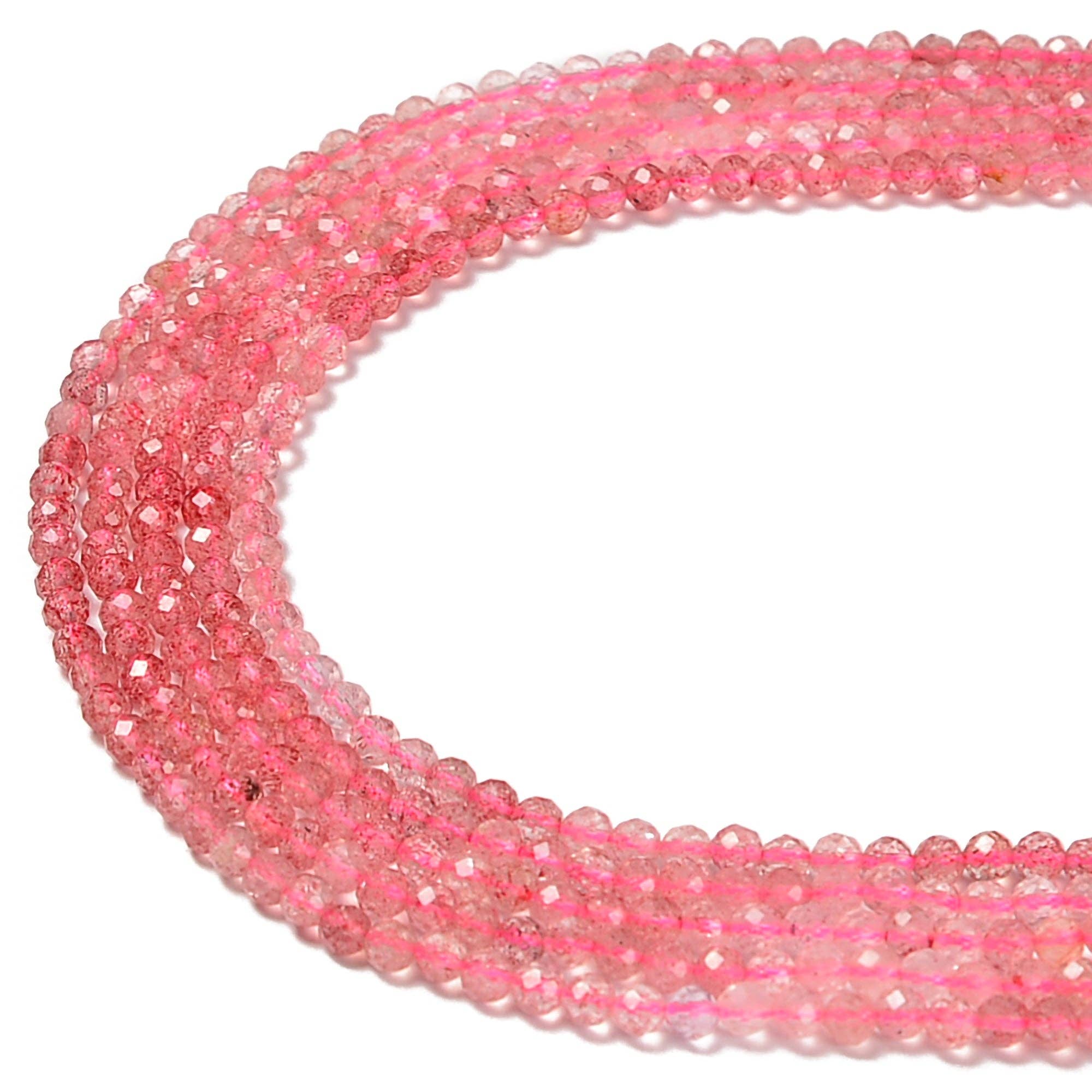 CRCBEADS - Wholesale Beads - Gradient Strawberry Quartz Faceted Round Beads Size 3.5mm 15.5'' Strand1