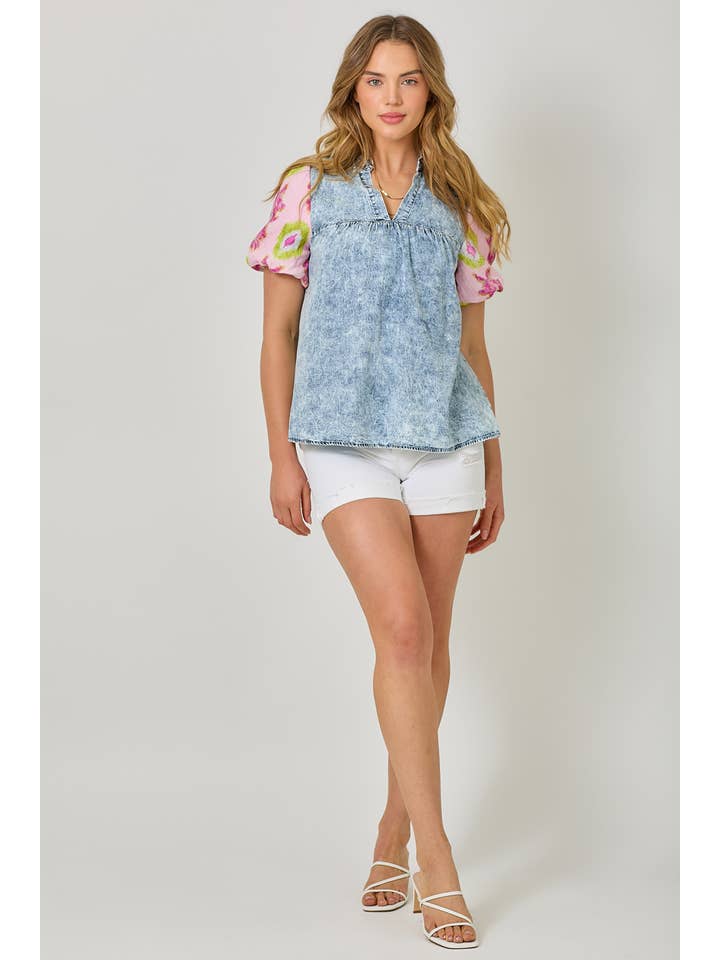 Mystree - Wholesale Blouse - Women's - 61023 Washed Mixed Media Peasant Blouse
