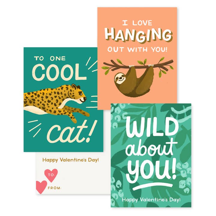 Jungle Kids Mini Valentines for wholesale by Naomi Paper Co.