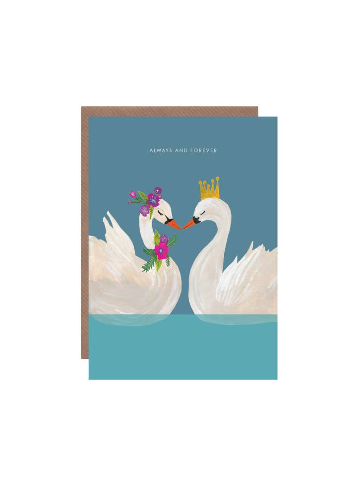 'Swans Always and Forever' Greetings Card for wholesale by Hutch Cassidy