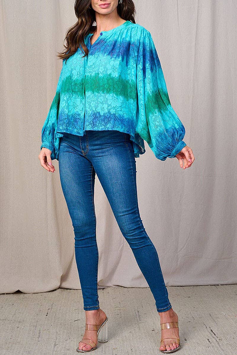 ROUSSEAU – Camisa com botões no colarinho – Mulher por atacado – BLOUSA TIE DYE FLORAL COM BOTÕES E MANGA COMPRIDA1