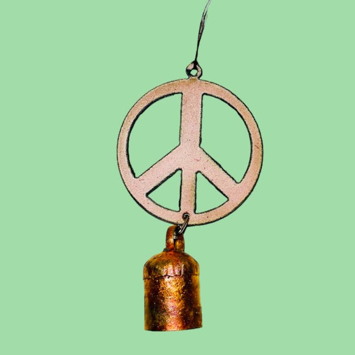 Peace sign Ornament Hippie wind chimes Garden retro recycled for wholesale by Iron Jewel