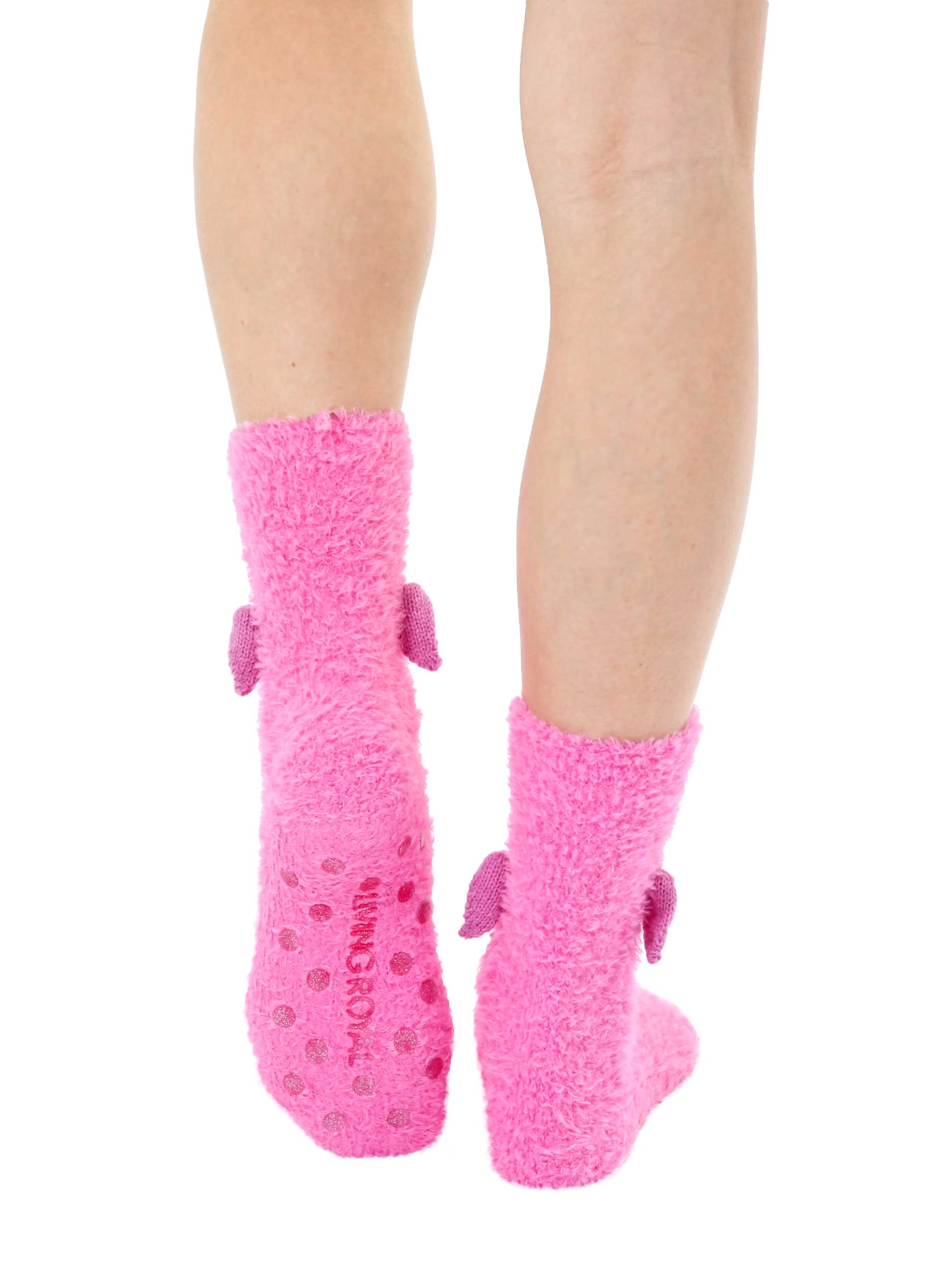 Living Royal - Wholesale Socks - Unisex - Fuzzy Crew Socks w/ 3D Wings - Flamingo - Pink1