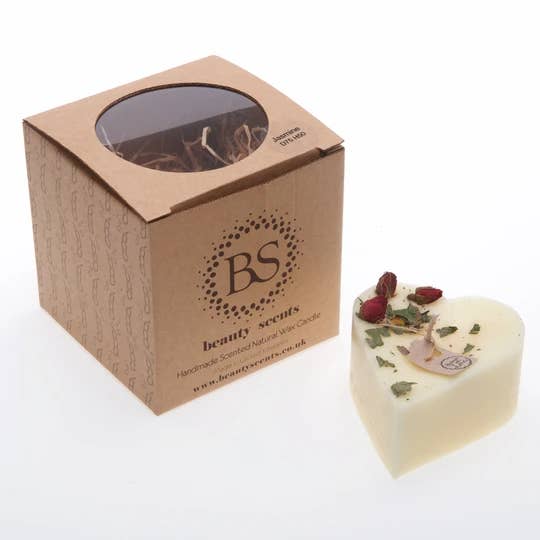 Small Heart Shape Scented Candles With Rose Buds Box Of 6 for wholesale by Beauty Scents Ltd.