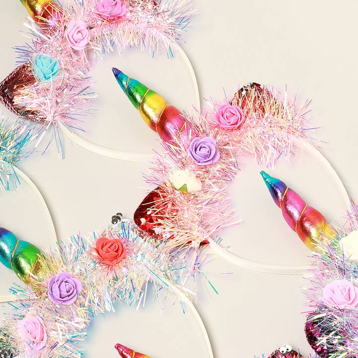 ASSORTED COLORS Metallic Shred Unicorn Headband for wholesale on Faire