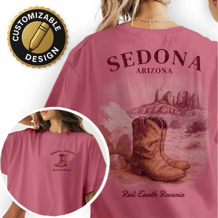 T-shirt Sedona Arizona – Rêverie de Terre Rouge Tee Désert Occidental, Souvenir de Bottes de Cowboy, T-shirt Cadeau de Voyage du Sud-Ouest pour la vente par Textile Graphix