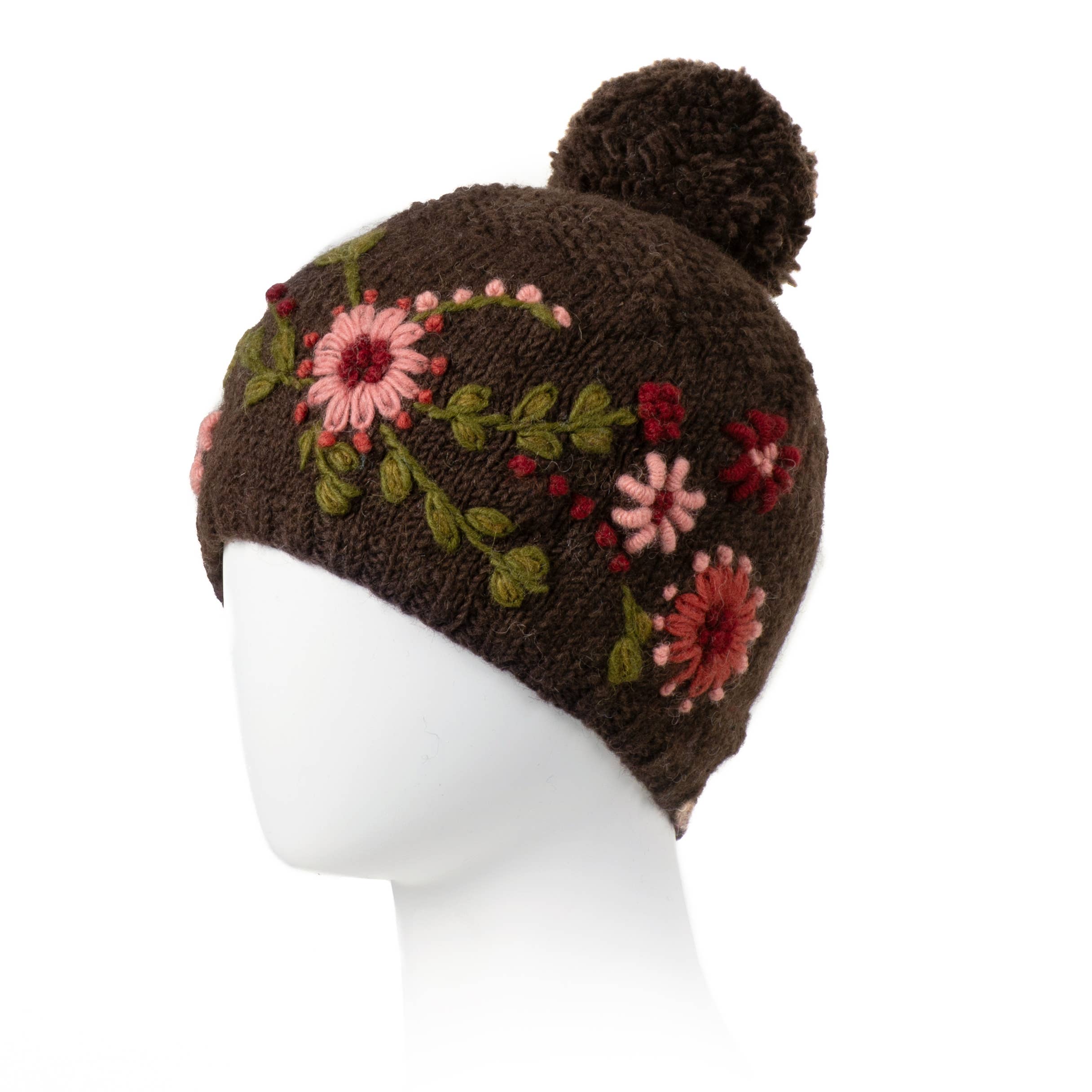 Lost Horizons Knitwear – Ships from USA - Wholesale Beanie - Women's - Olivia Hand-Embroidered Wool Hat with Pom0