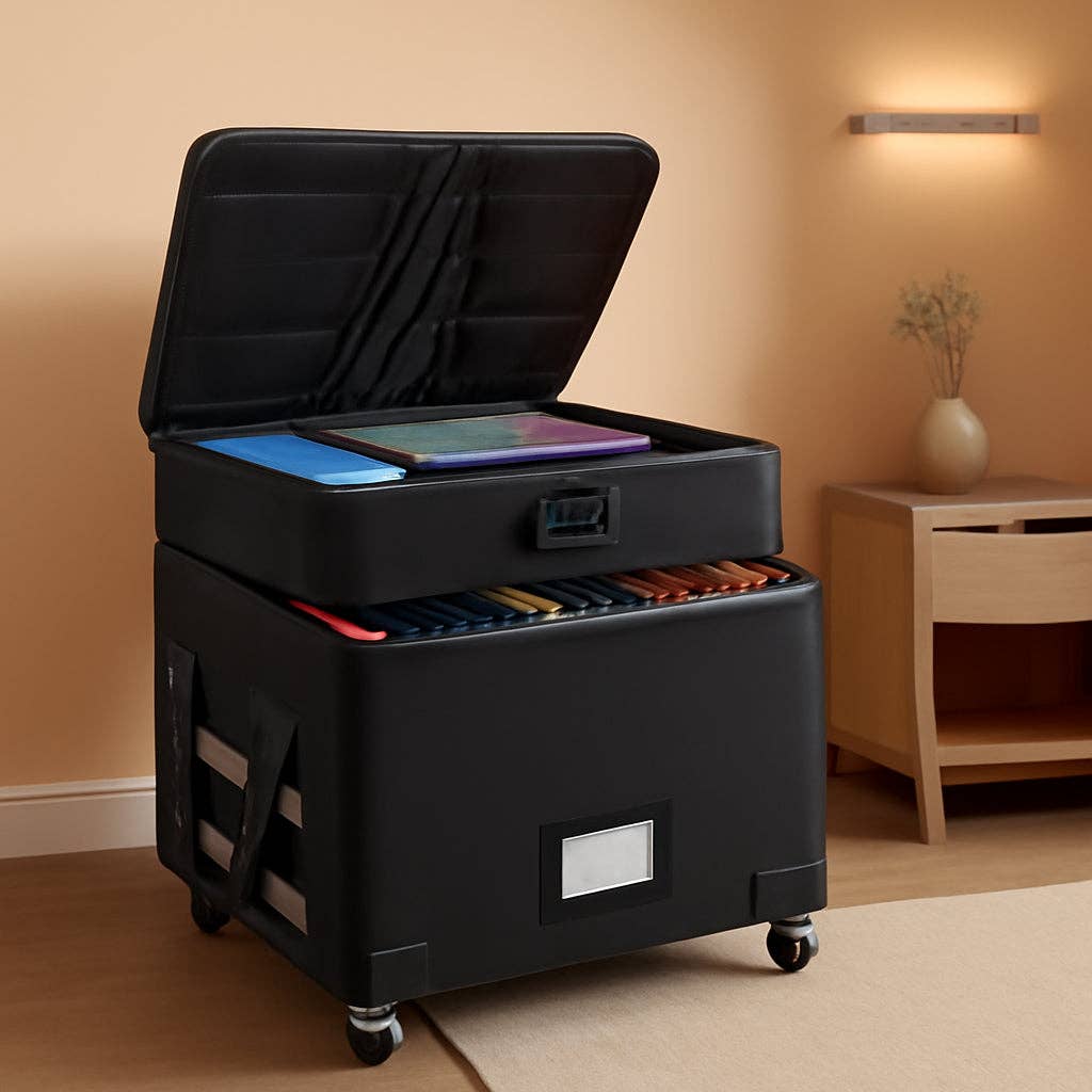 Black Fireproof File Box With Lock Wheels Rolling Portable for wholesale on Faire0