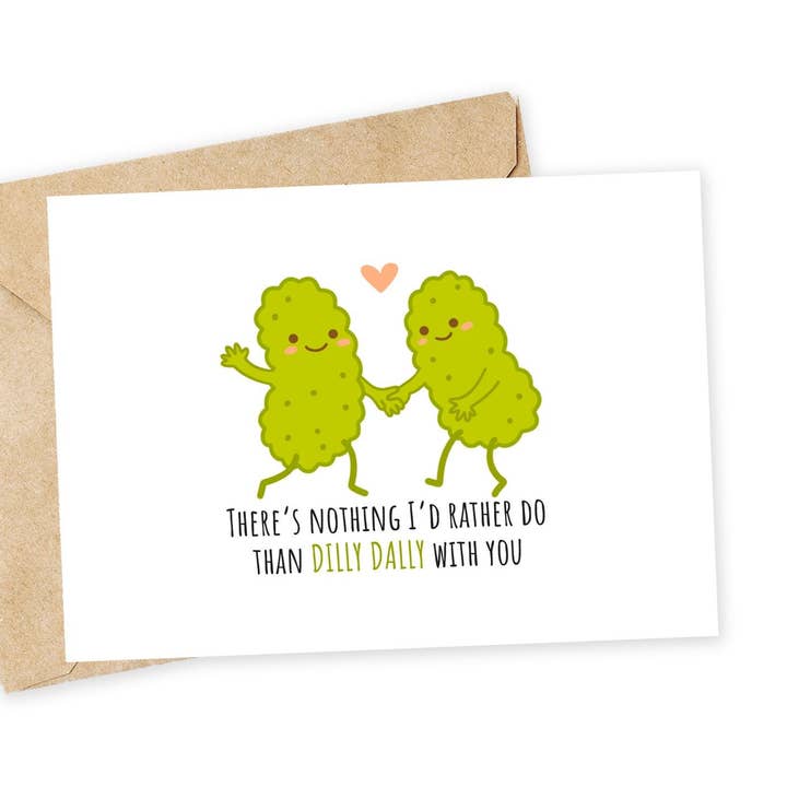 Carte de remerciement drôle de Saint-Valentin Dilly Dally Dill Pickle pour la vente par Chewy Lemon Studio