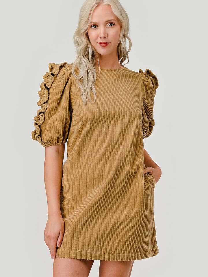 Corduroy Ruffled Mini Dress, MD50773 for wholesale by GeeGee x Lovelo