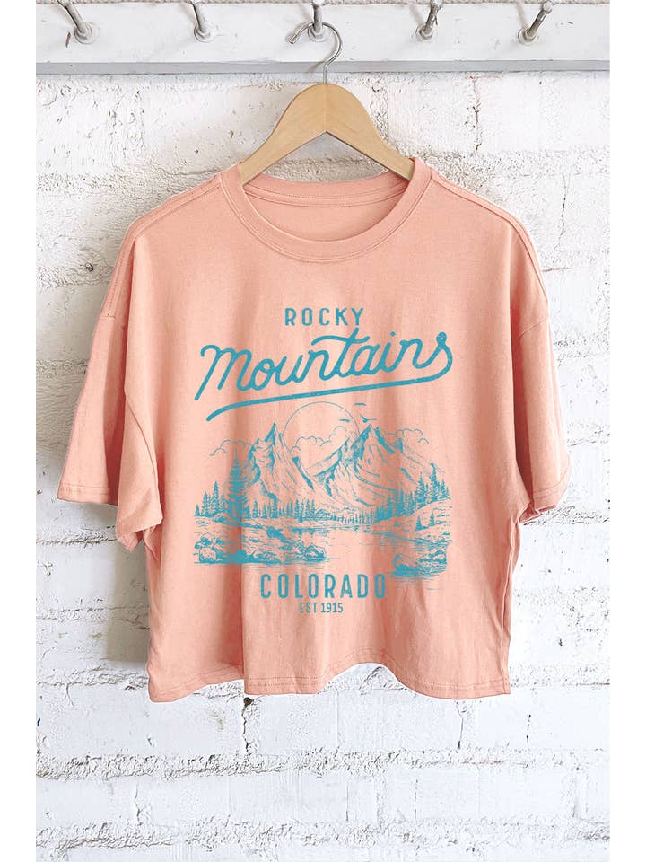 Rustee Clothing - Wholesale Screen Printed T-Shirt - Women's - ROCKY MOUNTAINS COLORADO GRAPHIC LONG CROP TOP 2
