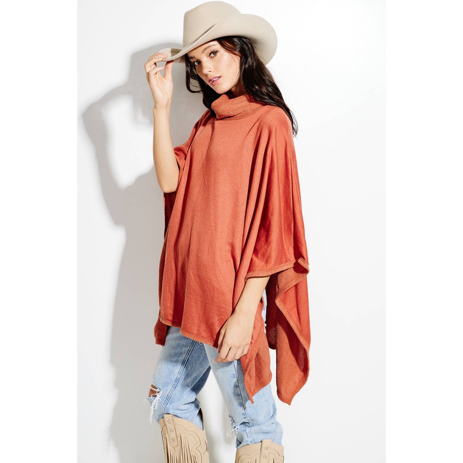 Phil Love – Großhandel Poncho – Damen – Solider Poncho mit Rollkragen15
