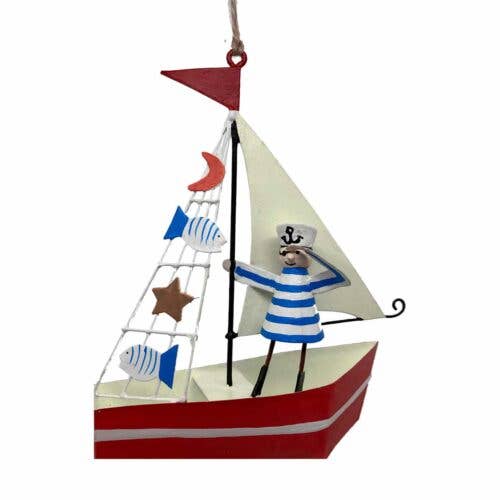 Santa and friends - Wholesale Ornament - Sailor in a red sailboat